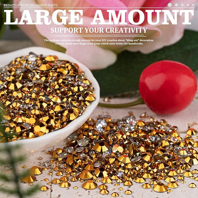 Resin Rhinestones Crafting, 2/3/4/5/6mm Flatback Jelly Rhinestones, 3 Box Mineral Gold Non Hotfix Crystal Gems for Bedazzling Crafts Mugs Tumblers Clothes Makeup Nail