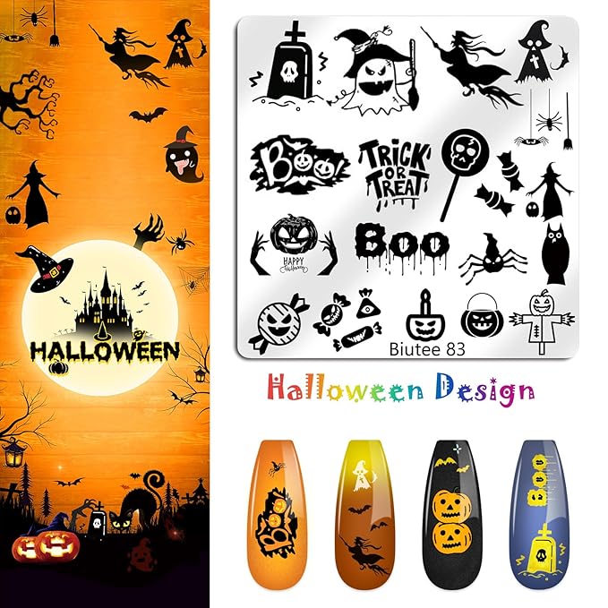 Biutee Nail Stamping Plate 15PCS Nail Stamper Kit Nail Art Stamping Plates Set with Nail Stamper, Scraper & Storage Bag, Nail Stamping Kit Star Bowknot Love Butterfly Leaf Halloween Design Template