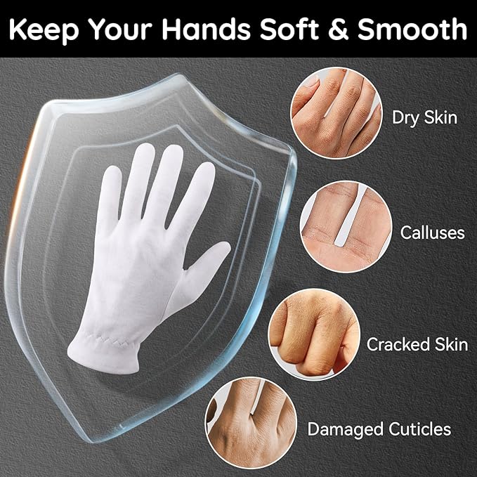 Segbeauty Moisturizing Gloves - Overnight Hand Gloves with Elastic Band, 12 Counts for Men, Women & Art Handling, 6 Pairs Sleep Moisture Lotion Gloves for Dry Hands