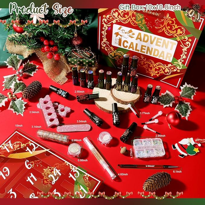 Nail Polish Advent Calendar 2025，24-Piece Nail Varnish Advent Calendar Christmas Calendar for Women and Girls, Nail Polish Colours Kit, Nail Art Tool Glitter Decorations Care and Accessories
