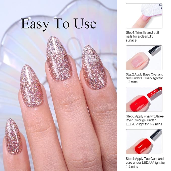 Gel Nail Polish, 1 Pcs 15ml Glitter gold gel nail polish Color Soak Off Gel Polish Nail Art Manicure Salon DIY Nail Lamp Gel Nail Design Christmas Decoration at Home