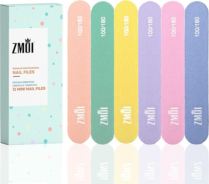 Professional Mini Nail File – 12 Count (Pack of 2) Stylish Practical Fingernail File for Natural and Acrylic Nails 100/180 Emery Boards (Macaroon Color)