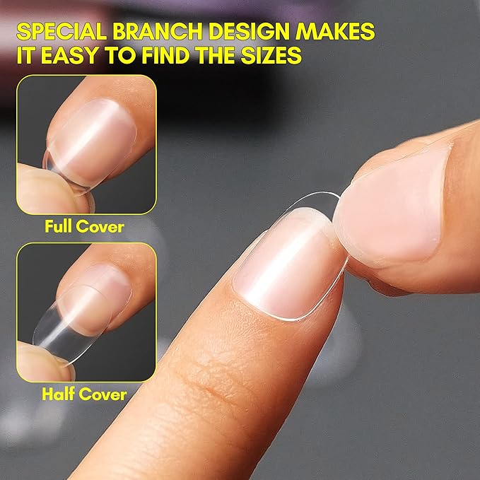 Makartt Short Oval Nail Tips: 500pcs Full Cover Clear Press on Acrylic Nails Extension 10 Sizes Natural Soak Off Soft Gel Manicure Fake Tip Salon DIY Home