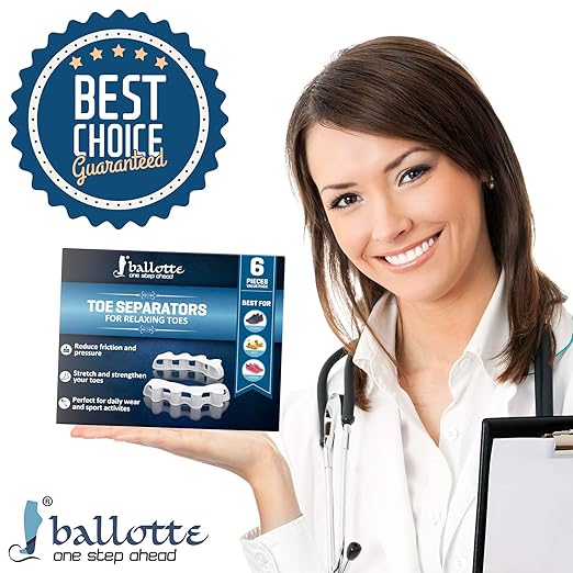 Ballotte Toe Separators, Silicone Toe Spacers for Bunions and Overlapping Hammer Toes, Athletic Tootsie Spacers for Running and Yoga, Foot Finger Splitters for Men & Women (Toe Seperators (White 6-Pack))