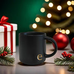 COLLECTIVE HOME Black Ceramic Coffee Mug, 15 oz Golden Monogram Tea Cup | - Image 8