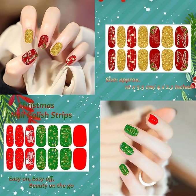 20 Sheets Chrismas Halloween Nail Polish Strips Spider Cobweb Bat Jack-o'-Lantern Snowflake Santa Claus Christmas Tree Self-Adhesive Holiday Nail Stickers Full Wraps for Women Manicure