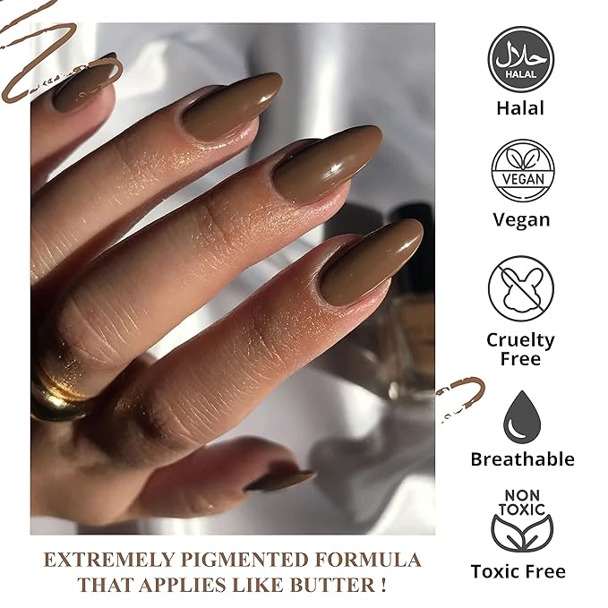 VIVRE Cosmetics Quick Dry Shiny Halal Nail Polish - Vegan, Non Toxic, Long Lasting, Breathable and Water Permeable - Whole Latte Love