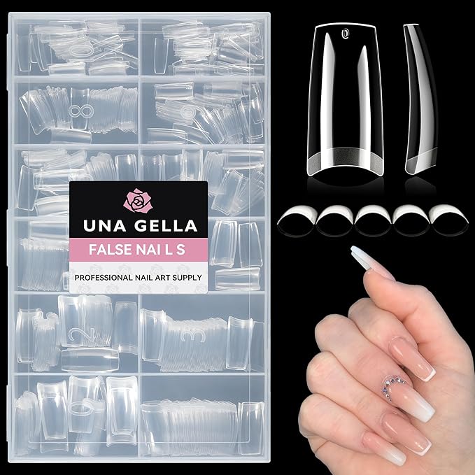 UNA GELLA Clear Gel Nail Tips Square No C Curve 504pcs French Style Square Acrylic Nail Tips Pre-inner Half Cover Faster Gel Nail Extension Home DIY French Press On Nails 12 Sizes