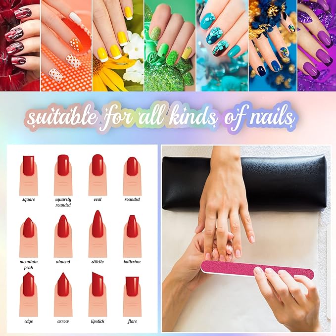 Mixweer 50 Pieces Glitter Nail File Colorful Strips Nail Bulk, 7.01 x 0.75 Inch Manicure and Pedicure Toenails Buffers, Double Sided Filer for Women Shaping Smoothing Toenails and Fingernails