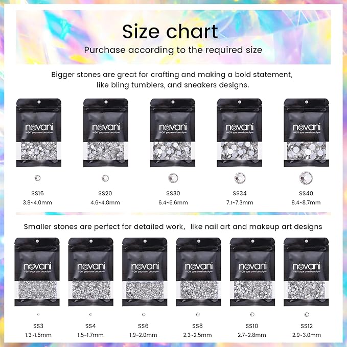 Novani Rhinestones 1440pcs SS10 Glass Rhinestones Crystal Flatback Gemstones for Crafts Nails Makeup Bags and Shoes Decoration（SS10, Crystal Clear）