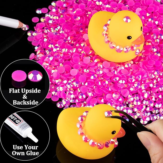 2000pcs 6mm Resin Rhinestones Bulk, Hot Pink AB Flatback Round Jelly Rhinestones Bedazzling Non Hotfix Crystal Gems Large Quantity Wholesale for DIY Crafts Clothes Tumblers Face Makeup Manicure