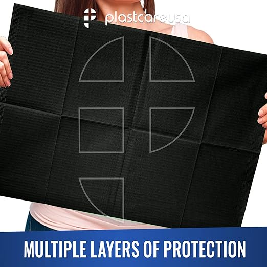 Disposable Dental Bibs 13"x18" - 3 Ply Waterproof Tattoo Bib Sheet for Patients - Dentist or Medical Tray Cover and Nail Table Cover Supplies, Black