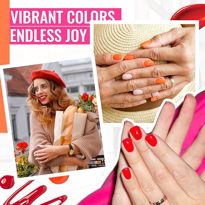phoenixy Gel Nail Polish Kit with U V Light 74 Pcs Gel Nail Set 55 Colors Nail Polish Set Orange Series Complete Nail Kit with Base Coat & 4 Effects Top Coat Manicure Tools Gifts for Women