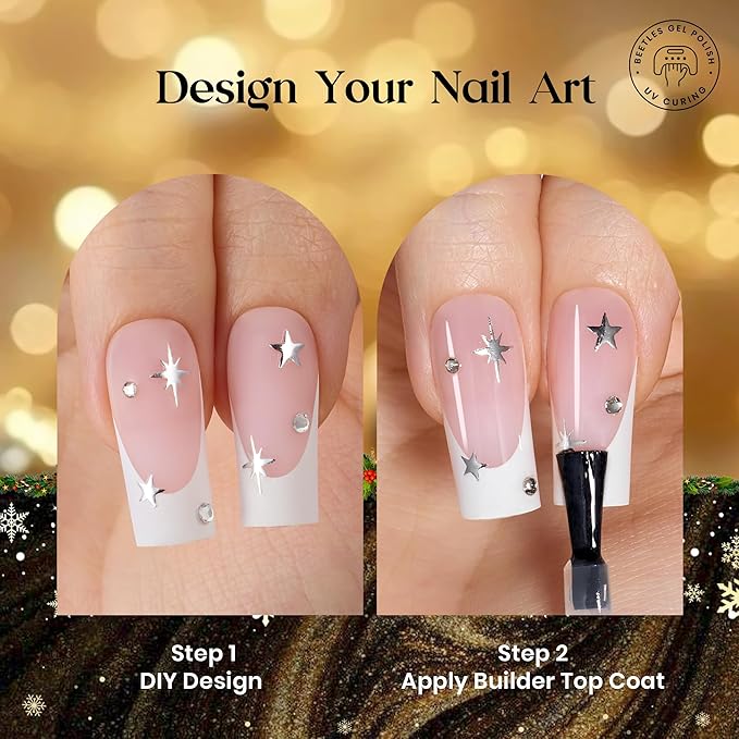 Beetles X Press Plus On Nails Kit - Rose French | Pink Long Square French Tip Press On Nails | 224Pcs 16 Sizes All-in-One Kit With Nail Glue，Remover，Builder Top Coat，Nail Lamp