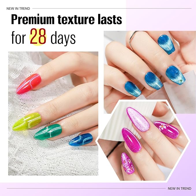 MIZHSE Cat Eye Gel Nail Polish, Neon Magnetic Gel Polish with Magnet Stick, Summer Colors Hot Pink Green Soak Off Nail Art Manicure Salon Home DIY Gift for women