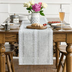 Artoid Mode Grey Rustic Cotton Linen Table Runner, Seasonal Embroidered Hollow - Image 3