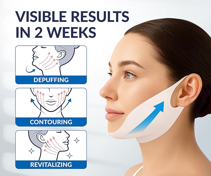 Stylia V Line Lifting Collagen Mask - Lift, Firm & Contour Jawline - Tightening Double Chin Strap with Hyaluronic Acid & Aloe - Neck Lift & Face Tightening Mask - Jawline Shaper Face Lift Tape (7PC)