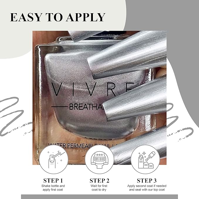 VIVRE Cosmetics Quick Dry Shiny Halal Nail Polish - Vegan, Non Toxic, Long Lasting, Breathable & Water Permeable - No Place Like Chrome