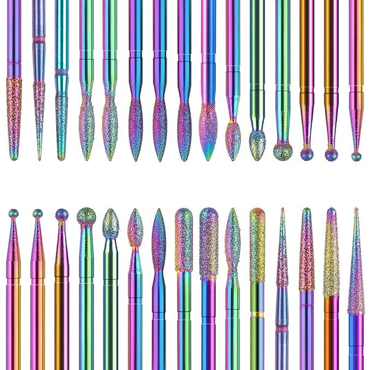 Pack of 30 Nail Drill Bits Colourful Diamond Professional Nail Cutter Attachments Removal Gel Acrylic Cuticle Tungsten Carbide Nail Drill for Manicure Pedicure