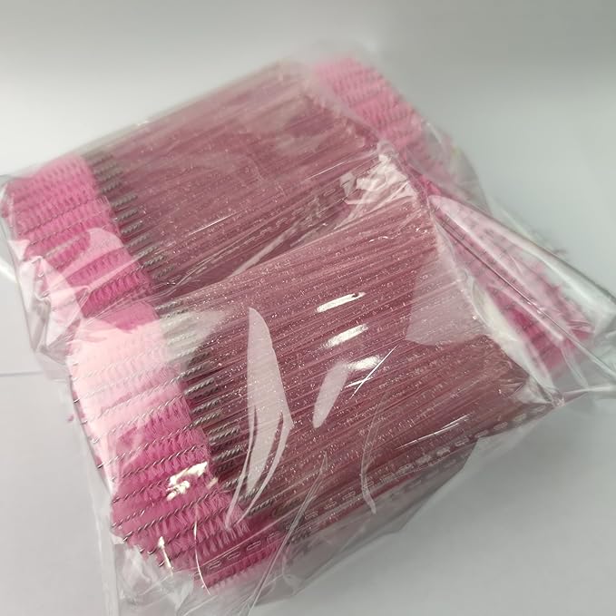 500 Pieces Eyelashes/Eyebrows Brushes, 10CM Lash Removal Cleaning Tools, Crystal Handle, Makeup Tools Mascara Wands(Simple Packaging)-(Crystal Pink)