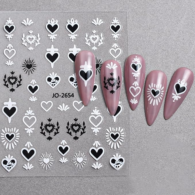 8 Sheets Laser Sliver Sun Moon Star Nail Art Stickers 3D Self-Adhesive Silver Stars Heart Nail Stickers Silver Metallic Hollow Heart Moon Star Design Nail Decals for Women Girls Nail Decorations