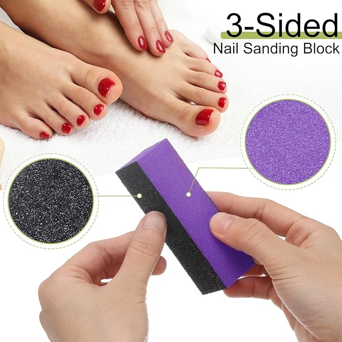 HARFINGTON 15pcs Nail Buffer Blocks 60/80/80 3 Sided Grit Nail Sanding Buffing File Block Manicure Tool for Acrylic Nail Shine Polishing Buffer, Purple