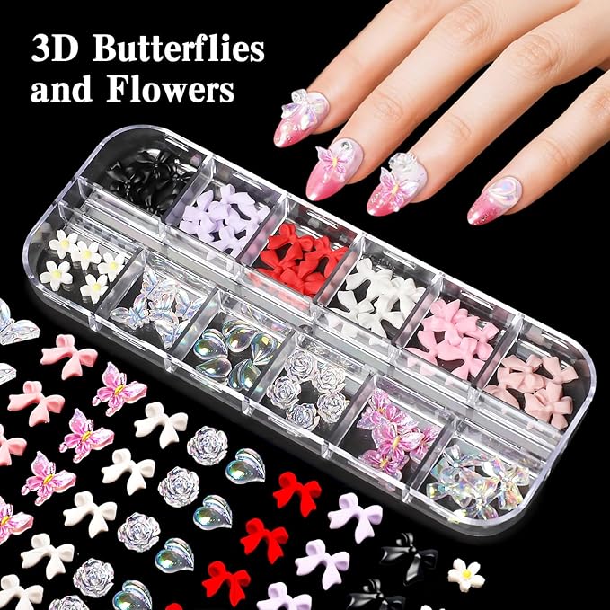 6 Boxes Nails Charms, 15 Sheets Gold Stickers, Shiny Colorful Nail Art Rhinestones Kit, 3D Nail Gems, Decals, Stickers and Pearls, Dotting Tools, DIY Accessories, Nails Decoration