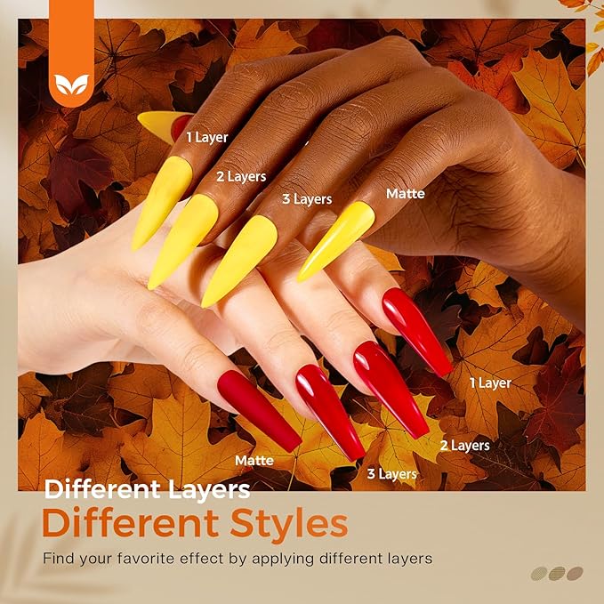 Morovan Fall Nail Polish Set: 6 Gold Maple Leaf Nail Polish Kit 2025 Glitter Autumn Fingernail Pumpkin Yellow Burnt Orange Art Quick Dry Nail Regular Mini Bulk Manicurist Women Girls Gift