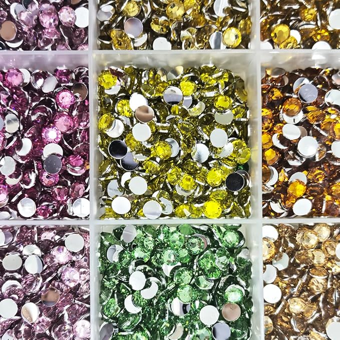 12000Pcs Nail Art Rhinestones, BetterJonny 24 Colors 4mm Round Nail Flatback Rainbow Gems Set with Tweezers and Pencil AB Glitter Flat-Bottomed Rhinestone for Crafts Decoration and Jewelry Making