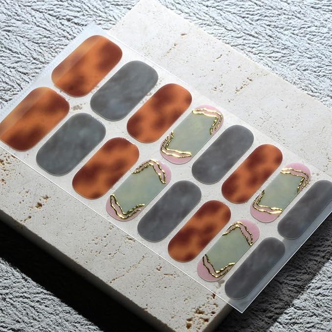 Nail Polish Strips, 32PCS Salon Quality Wraps, Long Lasting Gel Nail Stickers for Women Easy Apply& Remove (Scottish Pebbles Blue&Brown)