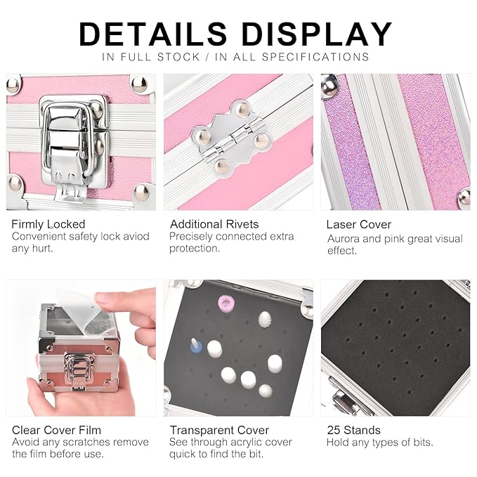 Professional 25 Holes Nail Drill Bits Box Container Nail Drill Grinding Bit Holder Nail Polish Head Storage Box Nail Tools Organizers Container Display Storage Box Manicure Tool (Black)