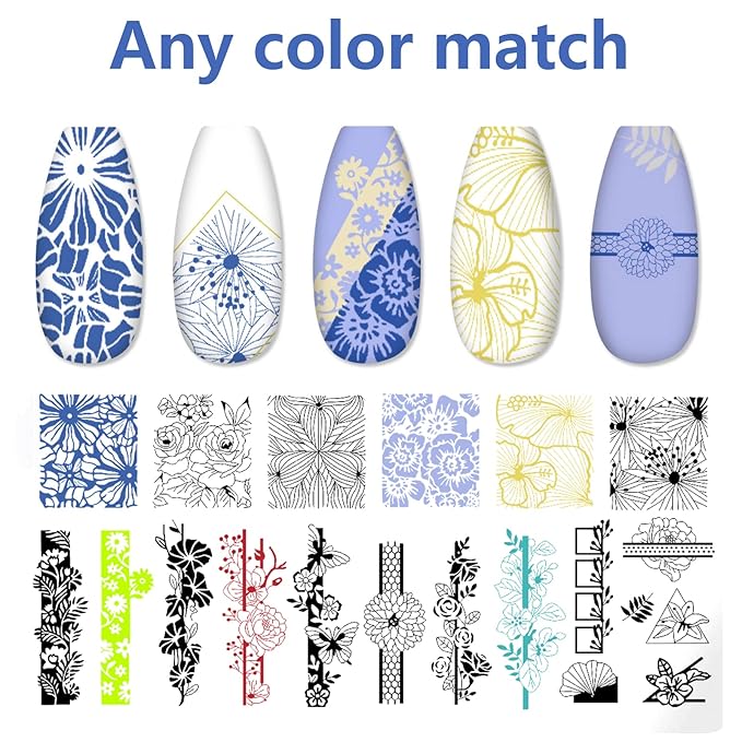 LoveOurHome Valentine Nail Stamping Kit 7pc Flower Butterfly Geometric Nails Stamping Plate Stencil with Silicone Stamper Scraper Stamp tools for Women Girls Kids
