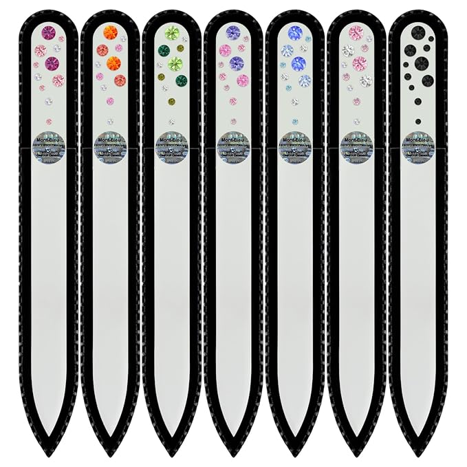 Mont Bleu Gift Set of 6 + 1 free Glass Nail Files hand decorated with crystals from Swarovski® | Hand Made, Czech Tempered Glass, Lifetime Guaranty