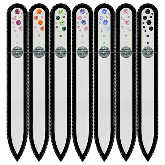 Mont Bleu Gift Set of 6 + 1 free Glass Nail Files hand decorated with crystals from Swarovski® | Hand Made, Czech Tempered Glass, Lifetime Guaranty