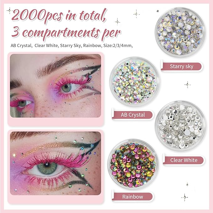 5200PCS Nail Gems and Charms, AB Crystal Nail Rhinestones with Flatback Nail Pearls, Pick Up Tweezers, Rhinestone Picker Tool, Flat Back Nail Gems for Nail Art, Clothes, Face, Craft