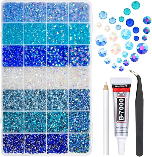28 Types Colorful Blue Jelly Resin Rhinestones 3mm 4mm 5mm 6mm Flatback Stones Gems Diamonds Crystals for Nails Face Eyes Makeup DIY Crafts Tumblers Bottles Bedazzling Crafting Clothes Shoes