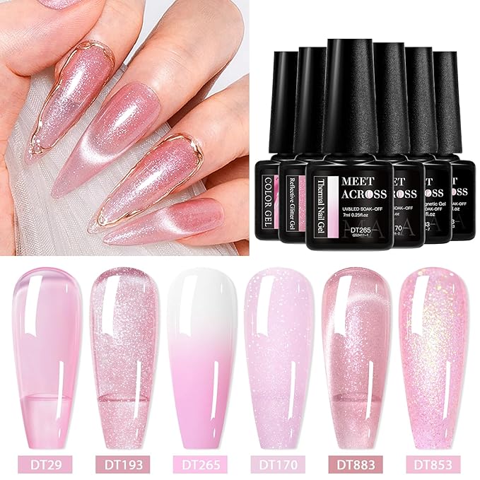 MEET ACROSS Gel Nail Polish Set 6 Pcs Glitter Colors Gel Nail Kit Art Design Soak Off UV LED (SET-7, 6pcs)