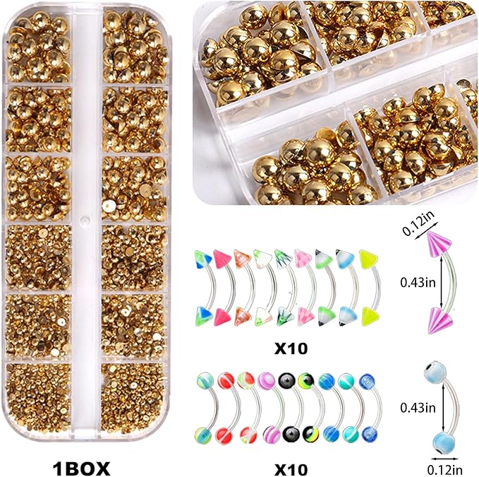 154PCS Gold Nail Charms for Acrylic Nails,Star Planet Cross Handcuffs Pins Doorknobs Puncture Golden Half Round Pearl Nail Accessories Nail Art Supplies Manicure Craft DIY