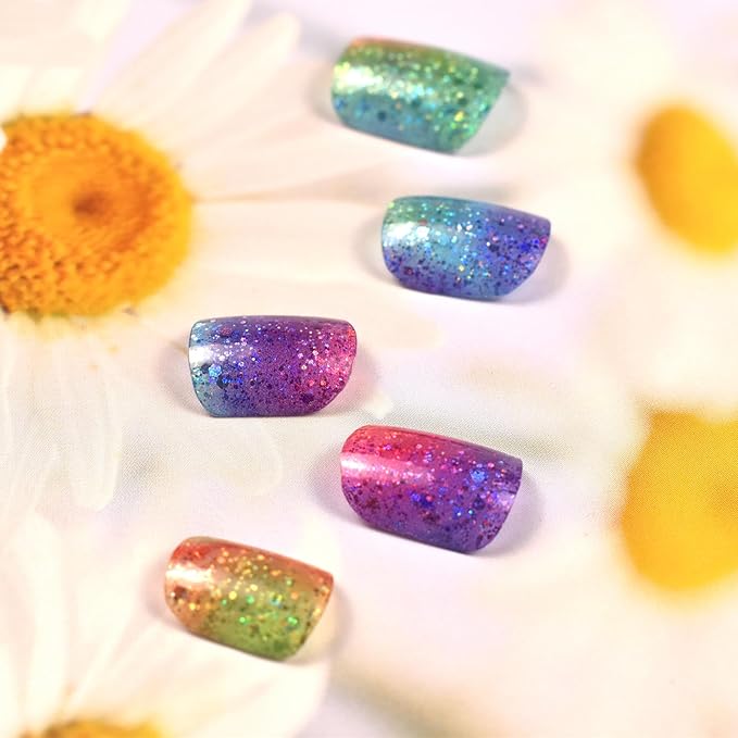 Semi Cured Gel Nail Strips Salon-Quality, Long Lasting Adhere Nail Art Stickers Decals (Colorful Sequins)
