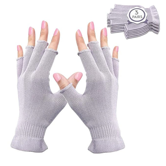 MIG4U 3 Pairs Fingerless Moisturizing Gloves, Half Finger Touchscreen Beauty Glove for Eczema, SPA, Dry Hands, Skin Treatment, Summer Sun UV Protection, Pale Purple, L/XL