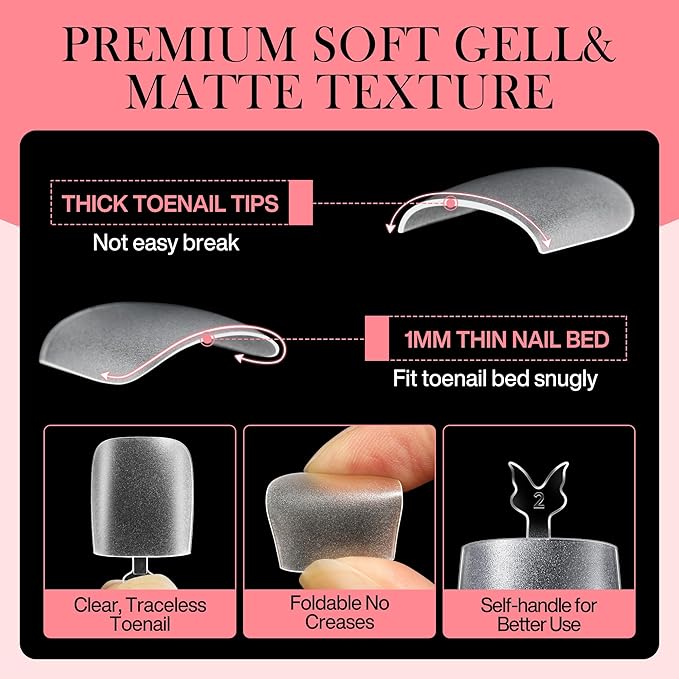 Square Toe Nail Press Ons French Style Toe Tips 240pcs Clear False Fake Toenails for Faster Toe Nail Extension Kit Home DIY Art Salon 15 Sizes Acrylic Nails, Luckyfairy