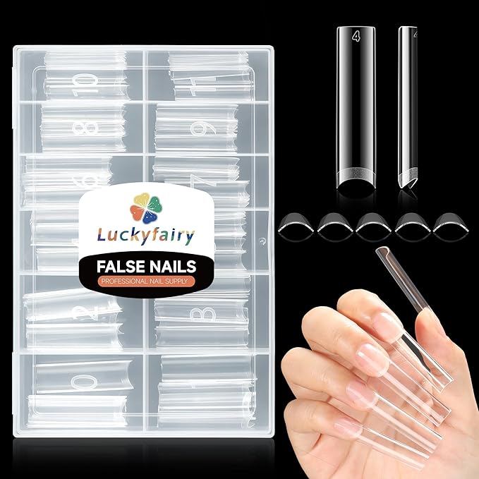 XXL Nail Tips Square 120 Pcs 12 Sizes - No C Curve Flat Square Pre-buff 2XL Half Cover Tapered Gel Acrylic Nail Tips False Nails Gelly Tips for DIY Nail Art Salon