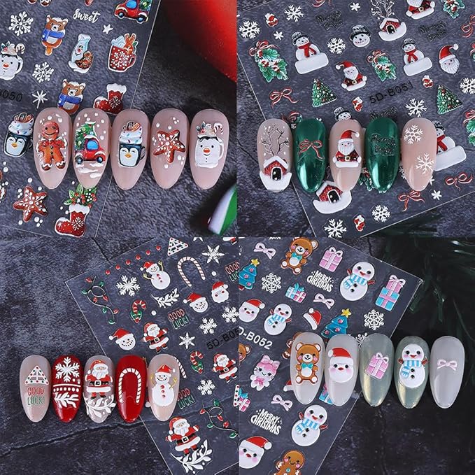 4 Sheets Christmas Nail Stickers for Nail Art, 5D Embossed Self-Adhesive Nail Decals, Mushroom Nail Supplies Nail Art Design Accessories for Women and Girls Manicure DIY Decoration