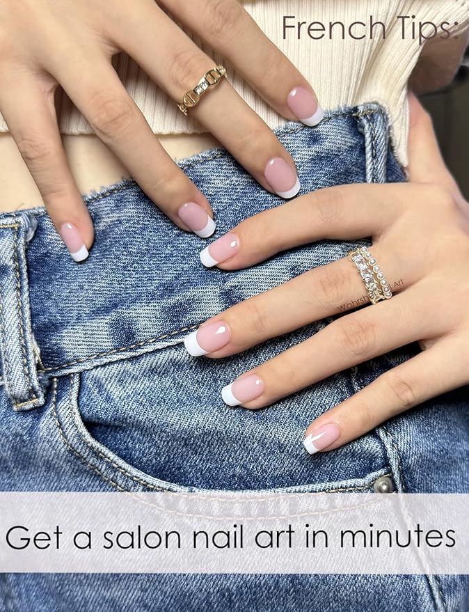 Semi Cured Gel Nail Strips | Classic French 20pcs Semi Cured Gel Nails Sticker | Gel Nail Wraps UV for Home Nails DIY (Nude Transparent)