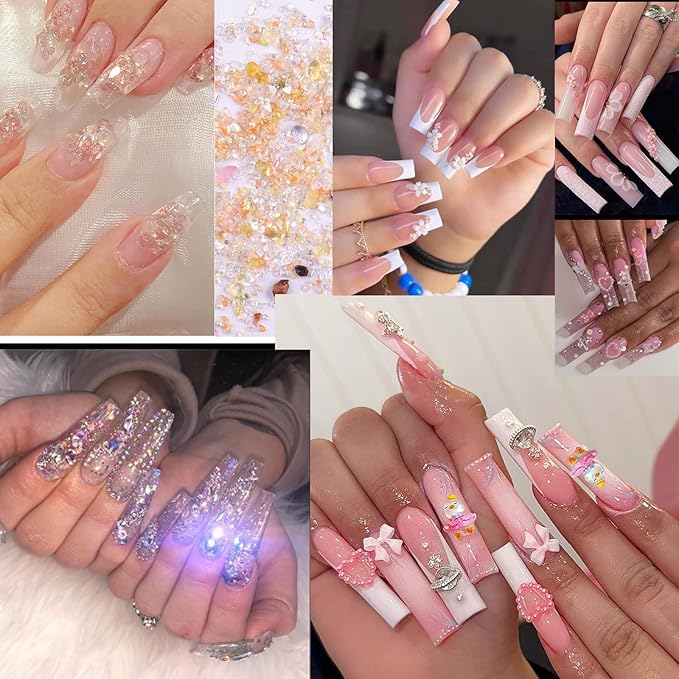 Mixed 3D Nail Charms and Rhinetones, Color Flower Bow Star Nail Art Charms,Half Round Pearl Flatback AB Nail Gems,Gold & Silver Nail Studs,Gravel Diamond Manicure Kit DIY Nail Art Supplies Accessories