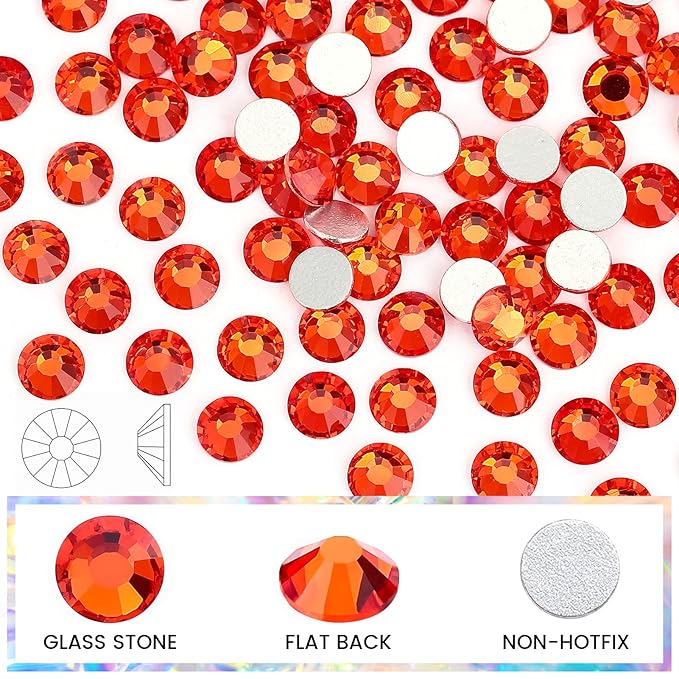Novani Crystal Rhinestones, Flatback Loose Gemstones 1440pcs Glass Rhinestones for Clothes Shoes Crafts Makeup Nail Art and DIY Decorations(SS16, Orange)