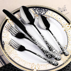 Skull Black Silverware Set for 8, 40-Piece Pirate Rose Flatware Set, Gothic - Image 5