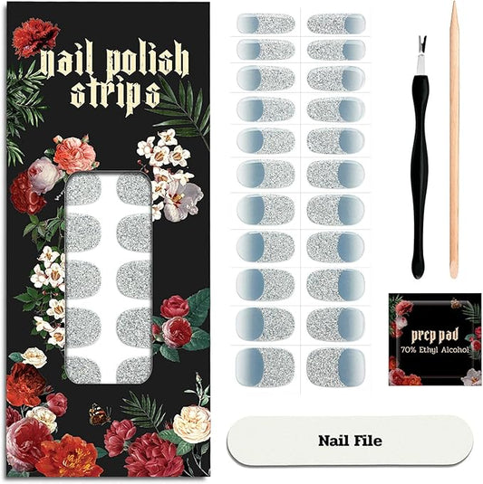 Nail Polish Strips - 22 Pcs Salon Quality Gel Nail Stickers - Long Lasting Wraps (Falling of Tide Blue)