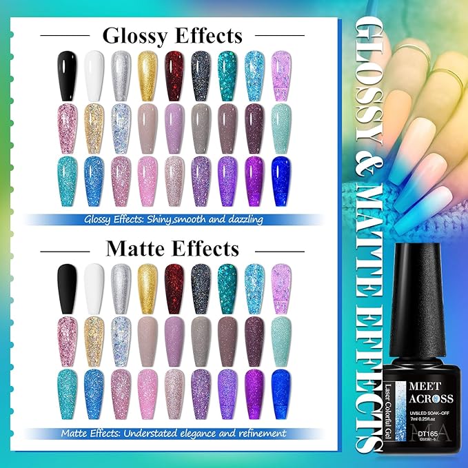 MEET ACROSS Gel Nail Polish Set,Gel Nail Kit Art Design Soak Off UV LED,Nail Art Design Gifts for Women (Set-10, 30PCS)