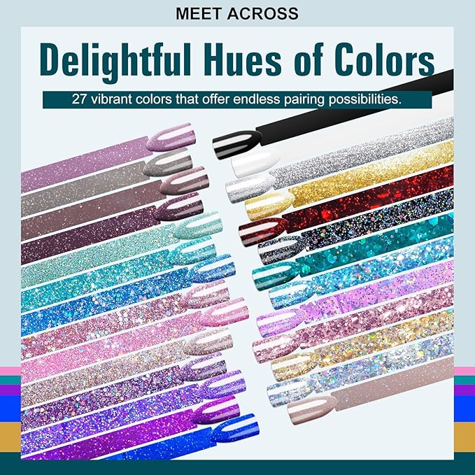 MEET ACROSS Gel Nail Polish Set,Gel Nail Kit Art Design Soak Off UV LED,Nail Art Design Gifts for Women (Set-10, 30PCS)